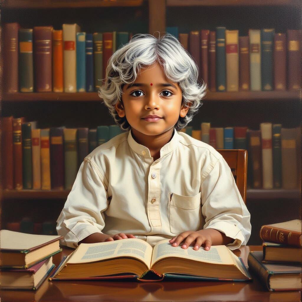 Young Boy Resembling Abdul Kalam in Library