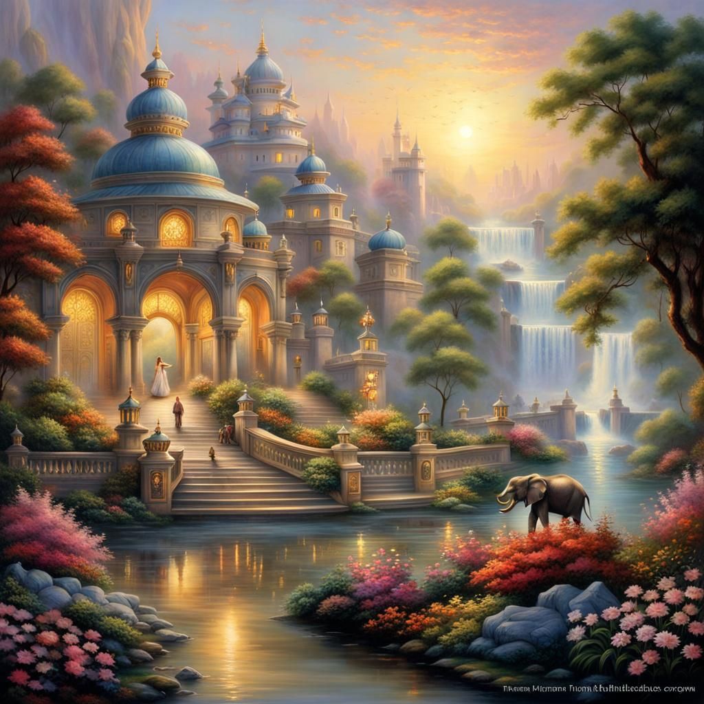 Fantasy Palace at Twilight: Ethereal Digital Painting