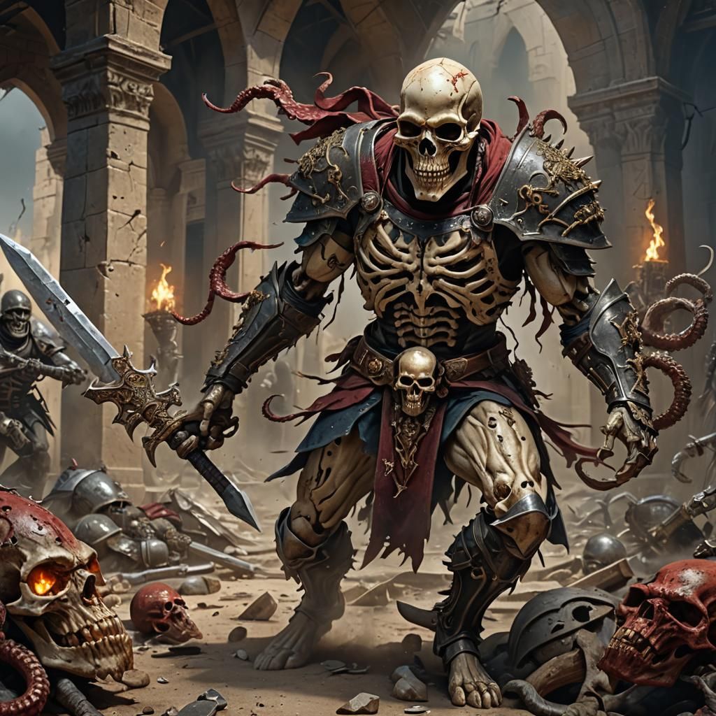 Doomed Crusader Beset by Tentacled Horror in Tattered Armor