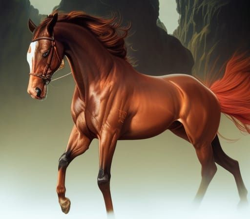 Realistic Portrait of a Red Racehorse
