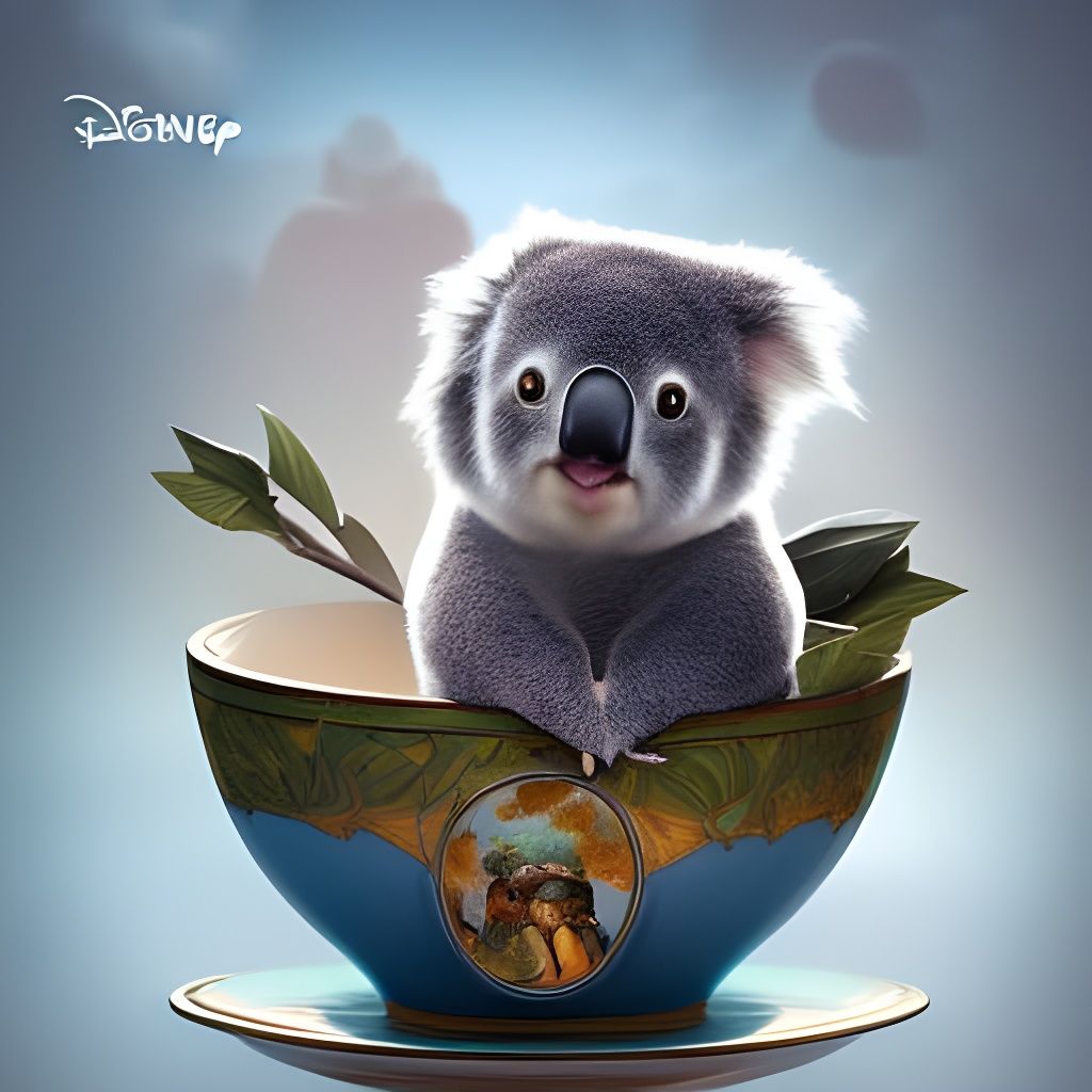 Cute Koala Napping in Teacup: 3D Rendered Art
