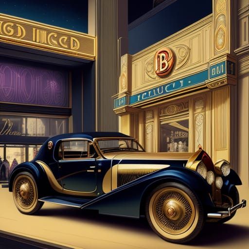 Bugatti at Art Deco Theatre, Alphonse Mucha Style