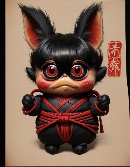 Shibari Furby in Japanese Art Style