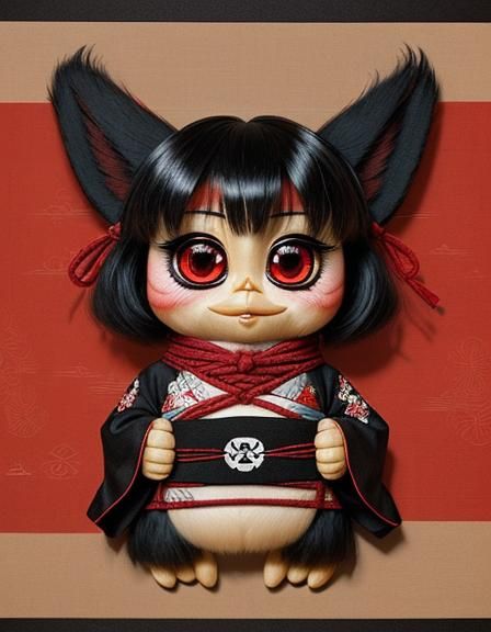 Shibari Furby in Japanese Art Style