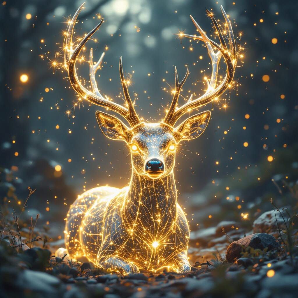 Cosmic Deer with Fractal Constellation Antlers