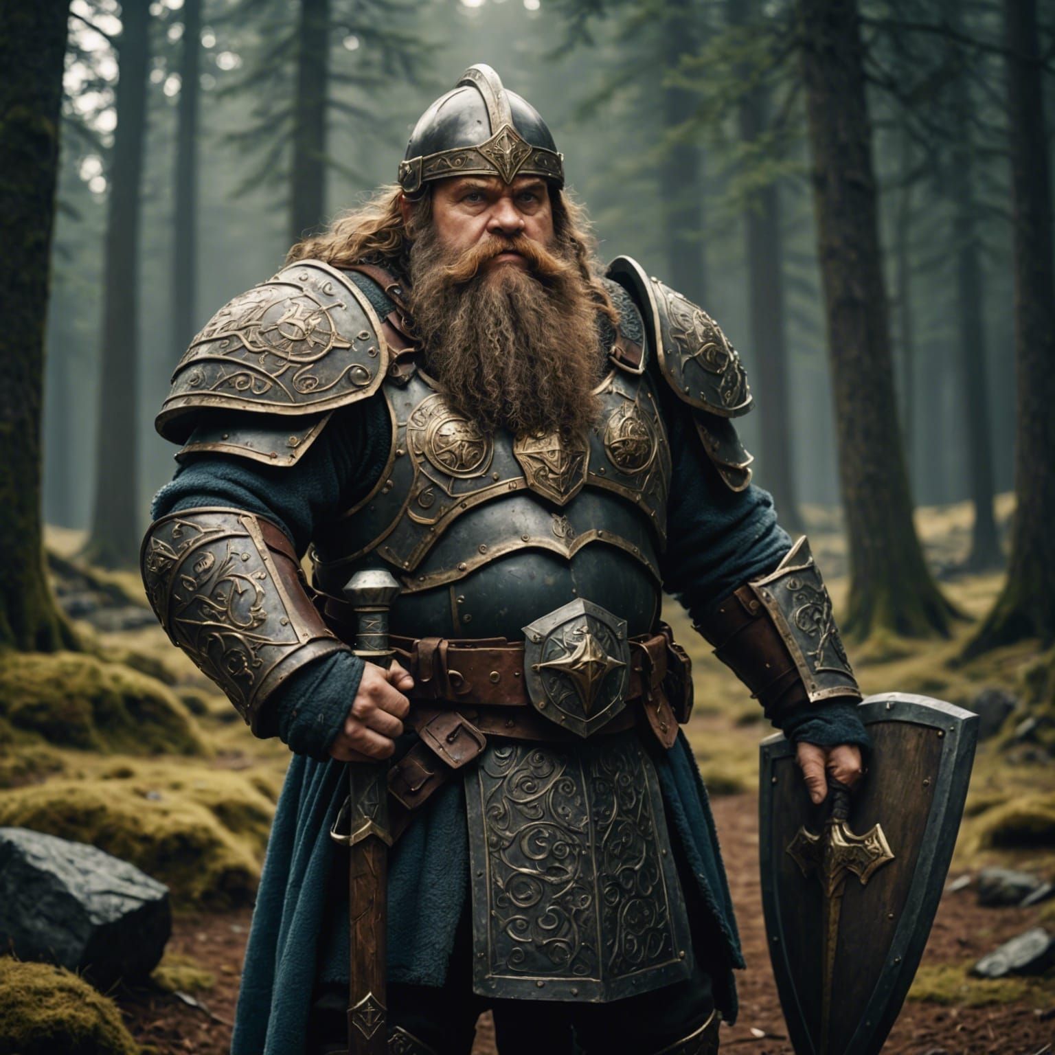 Dwarf Paladin with Hammer: Cinematic Film Still
