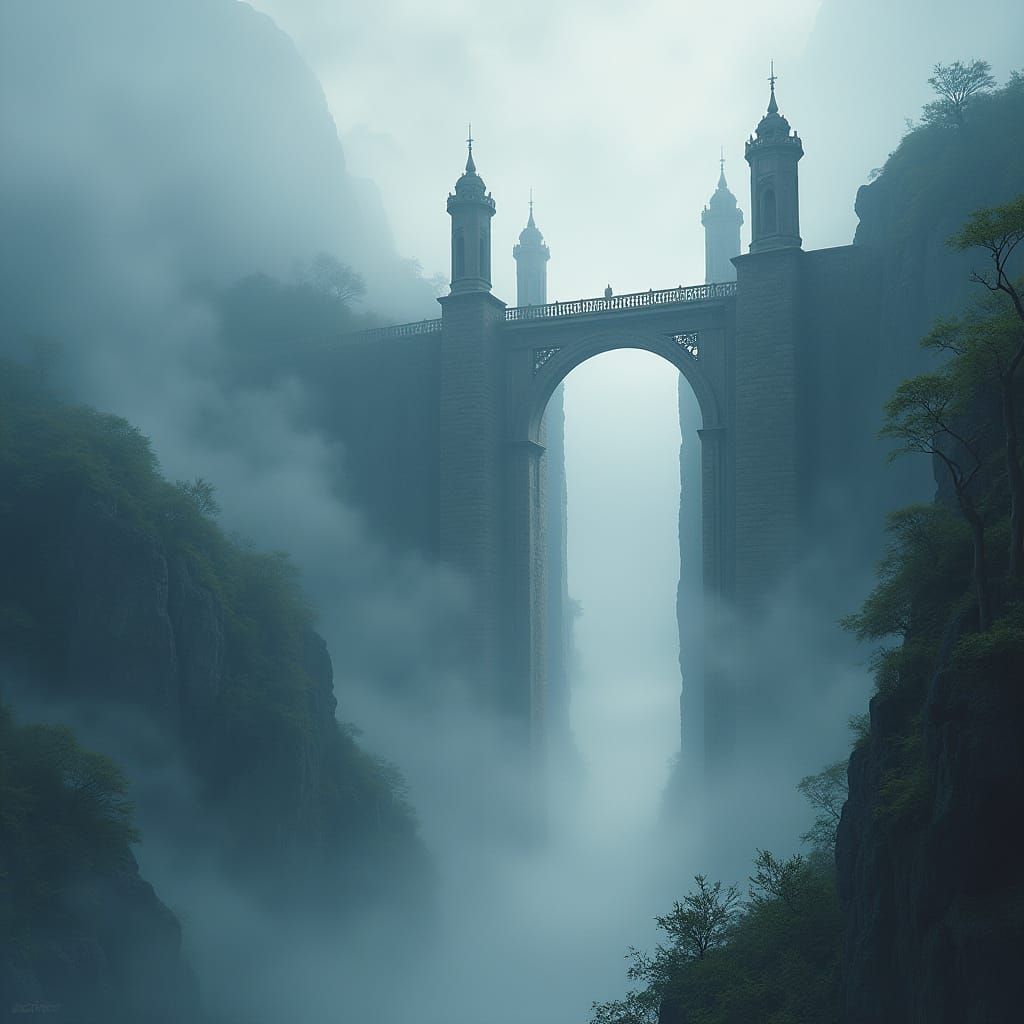 Ancient Stone Bridge Vanishes into Mystical Clouds