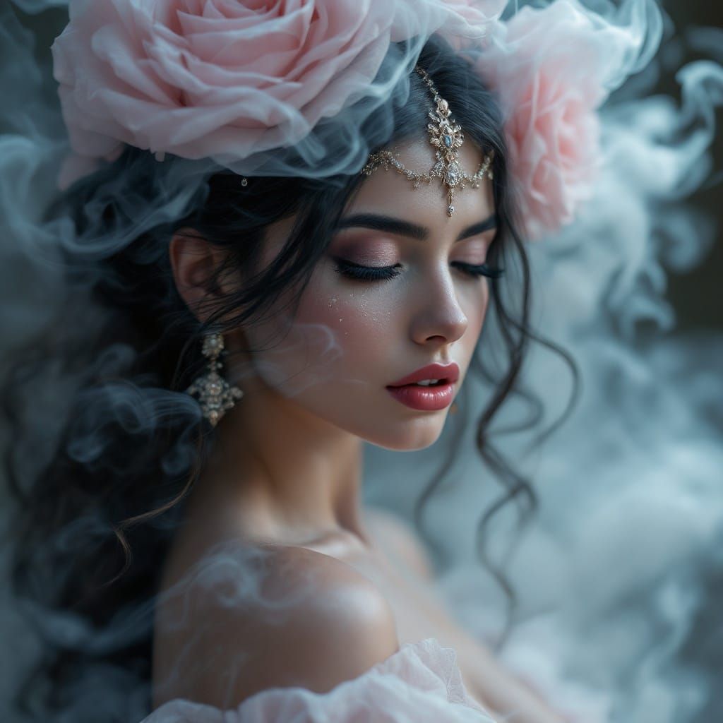 Hyperrealistic Smoke Veiled Siren