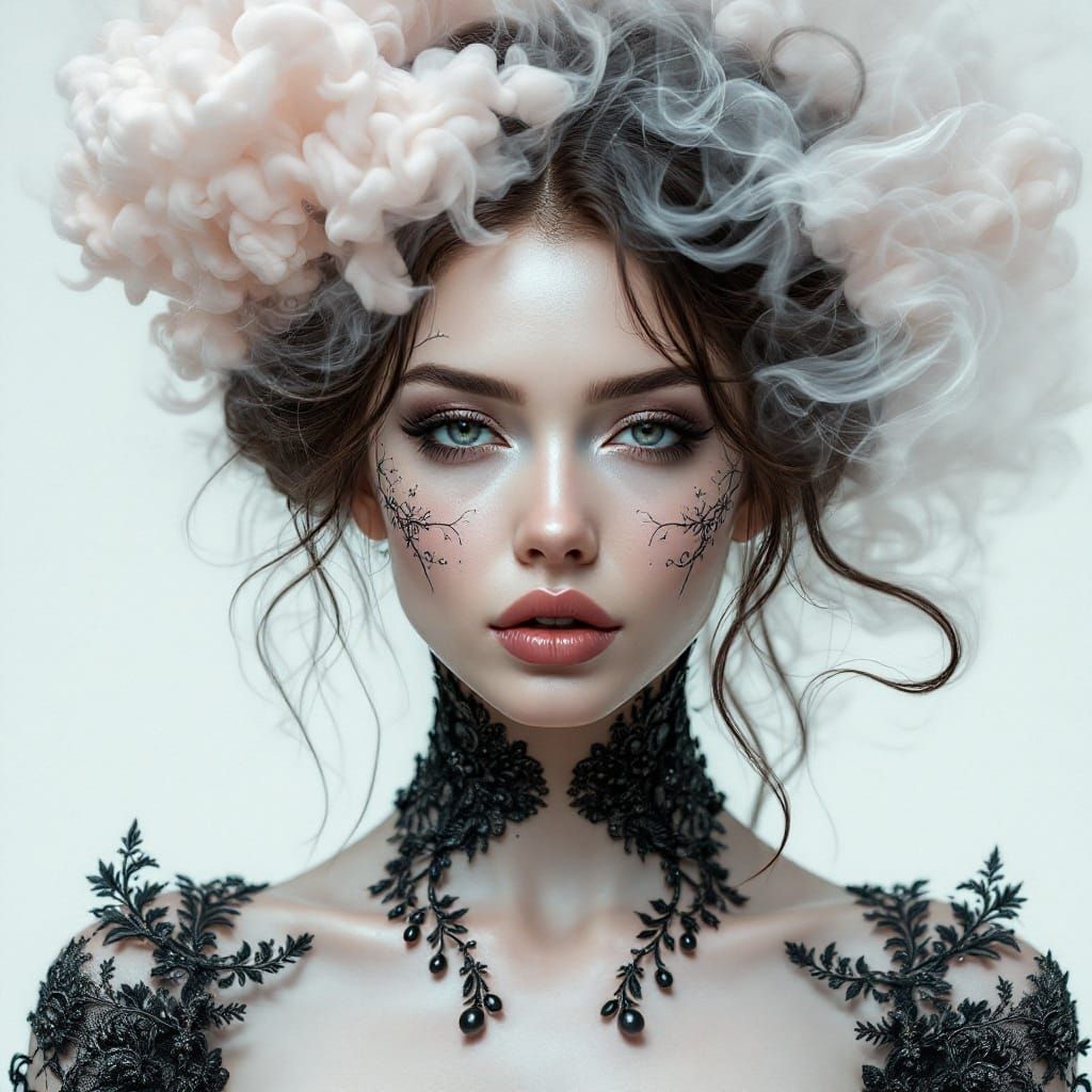 Woman Adorned in Smoke: A Hyperrealistic Masterpiece