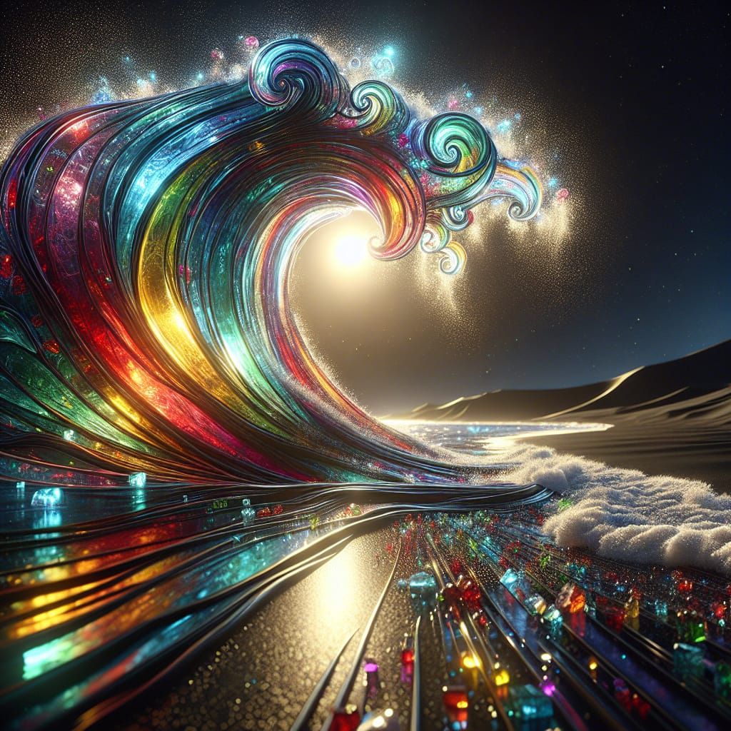 Dazzling Stained Glass Wave in Cinematic Sunset