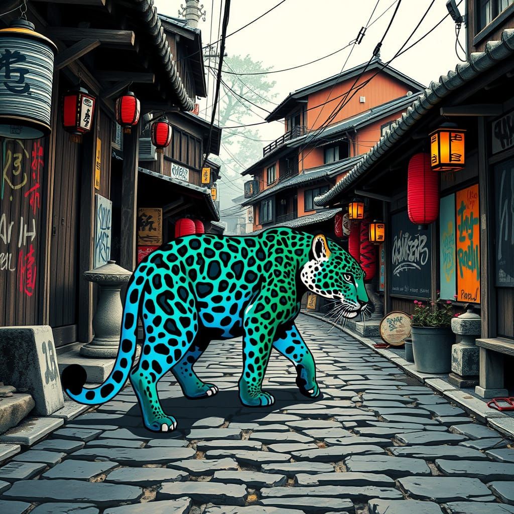 Emerald Jaguar Roams Ancient Japanese Town