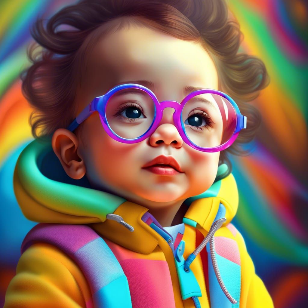 Adorable Toddler with Funky Eyeglasses in Hyperreal Photo