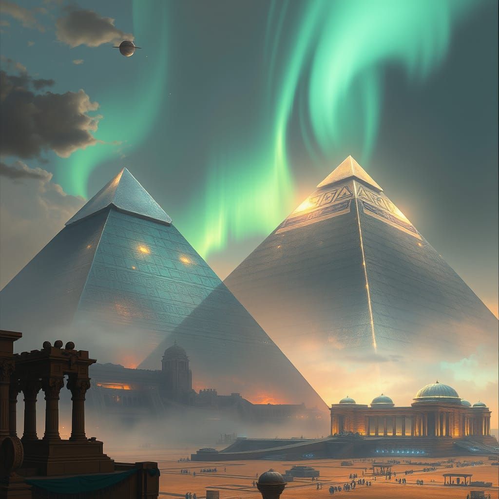 Glowing Futuristic Pyramids Rise Above Ancient Egypt