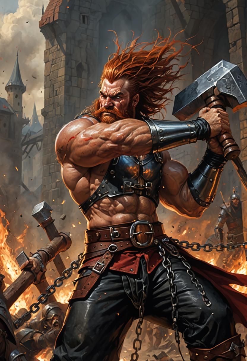 Fierce Dwarf Warrior on Battlefield, Dark Fantasy Art