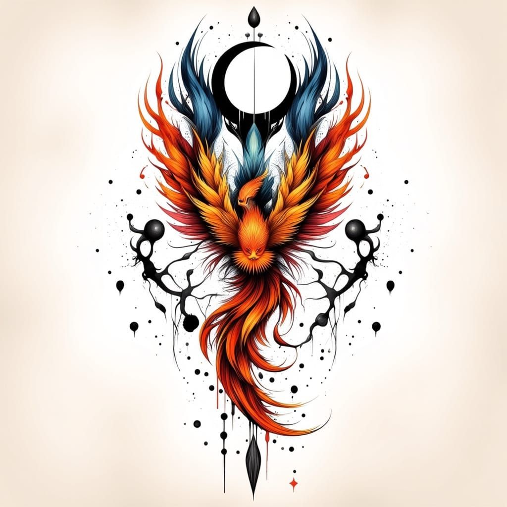 Elegant Phoenix Tattoo Design in Minimalistic Line Art