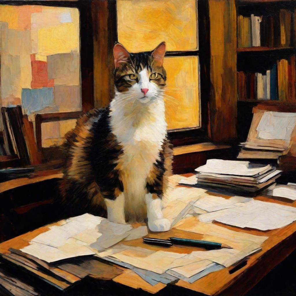 Expressionist Cat Portrait in Schiele and Constable Style