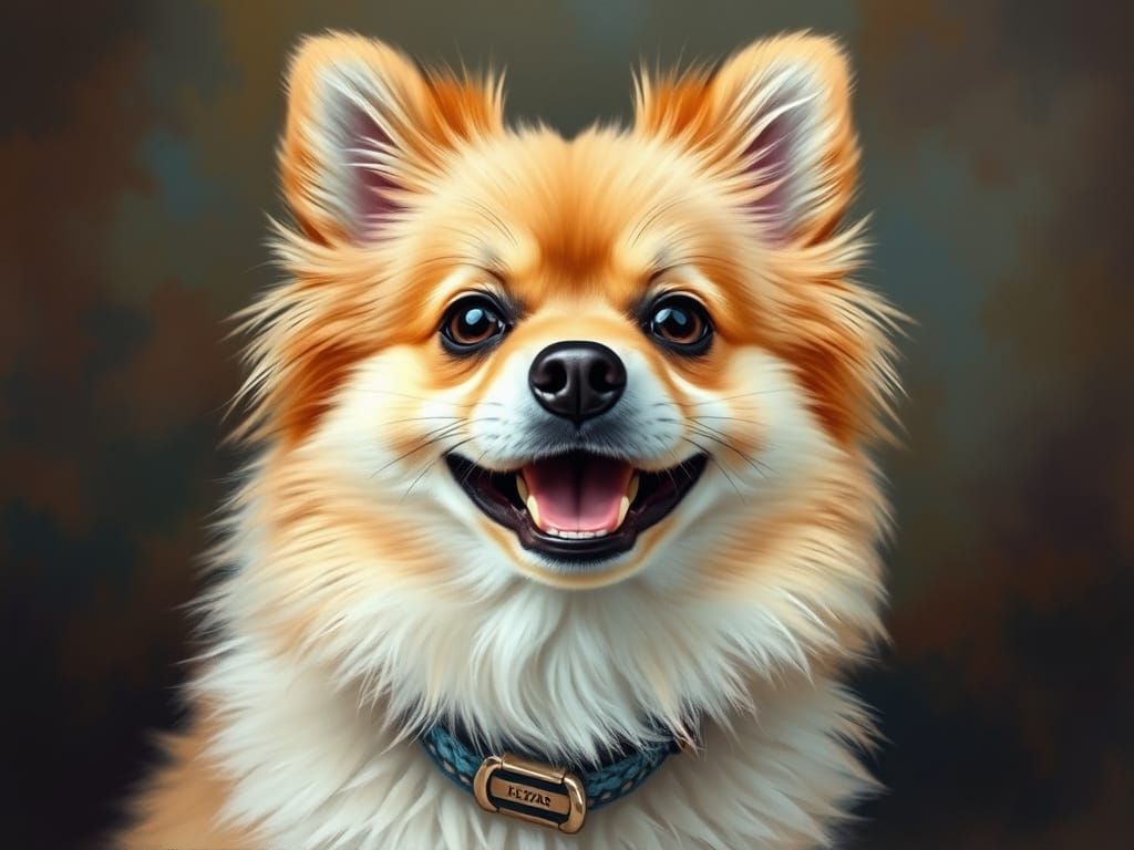 Happy Pomeranian Portrait with Expressive Brushstrokes