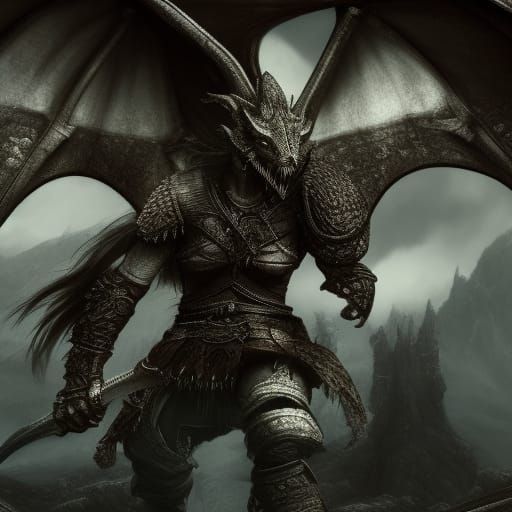 Dragonborn Warrior in Dark Fantasy Style