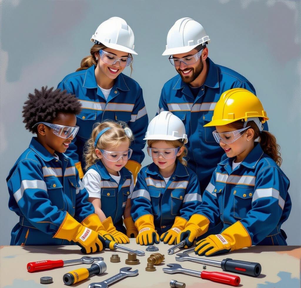 Children Learning Construction Skills in Realistic Style