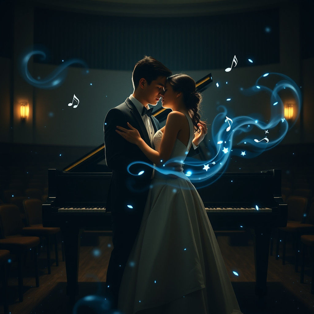 Teenage Couple's Magical Embrace in Auditorium