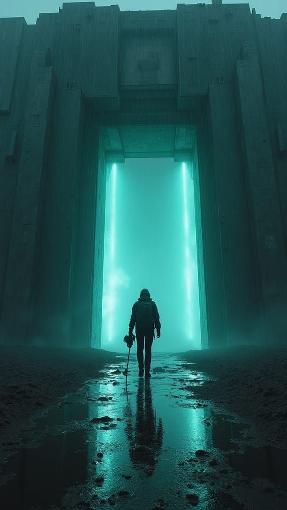 Cinematic Explorer Approaches Bioluminescent Structure