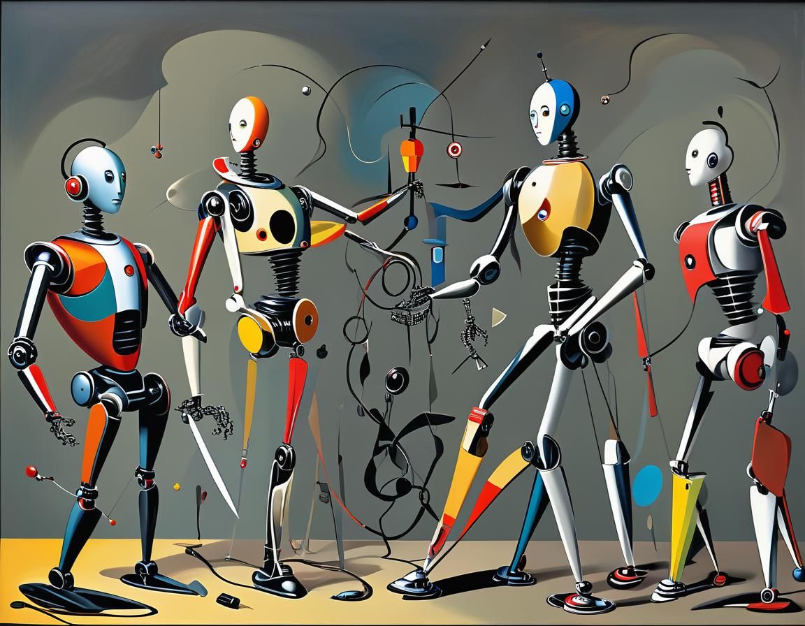 Robots Automating Menial Tasks in Surrealist Style