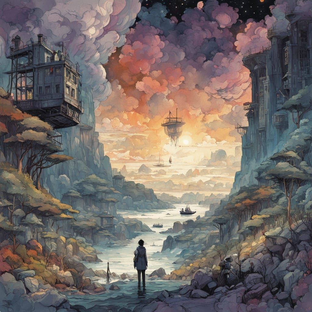 Ethereal Galaxy Landscape in Gouache Style