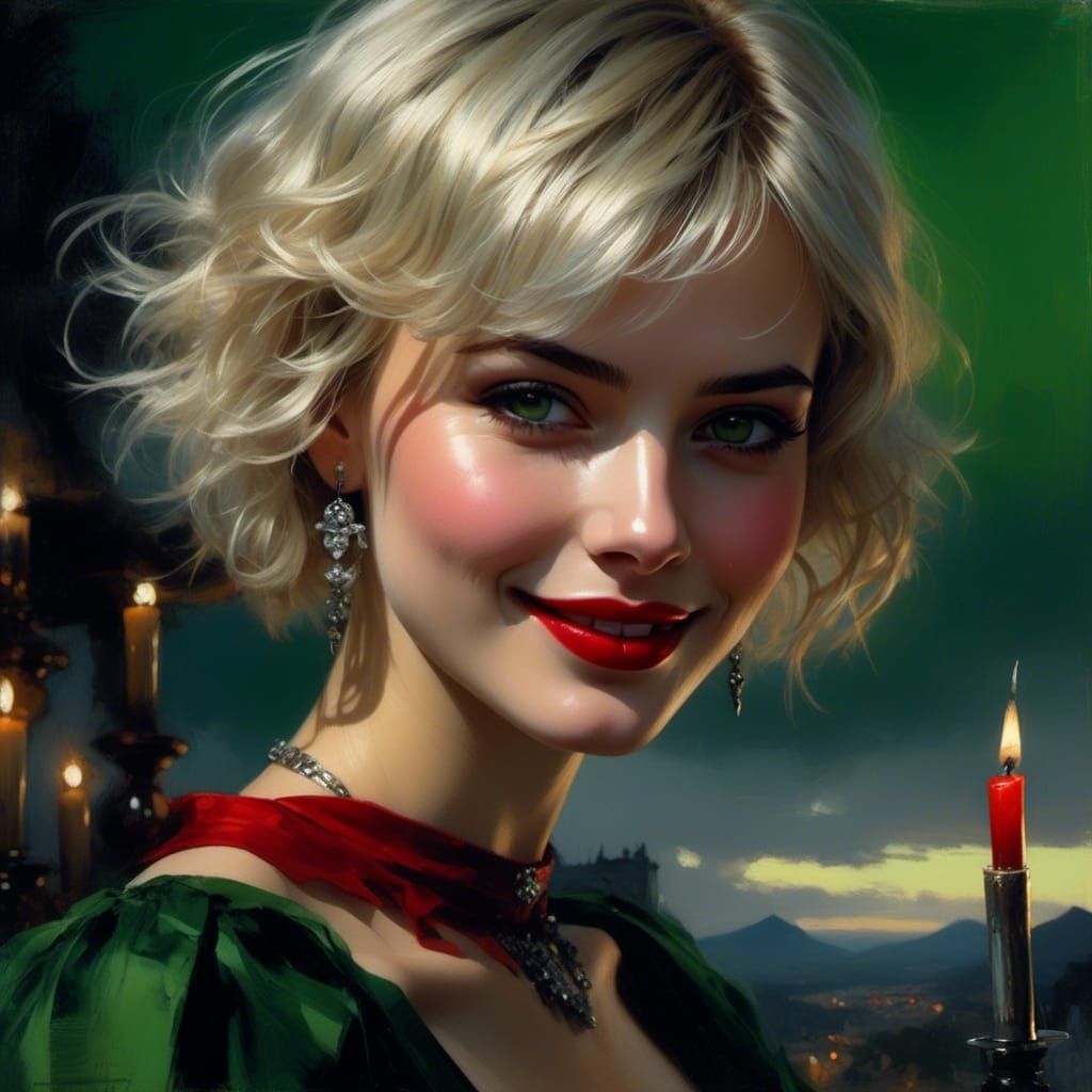 Punk Goth Woman with Candlelit Glow