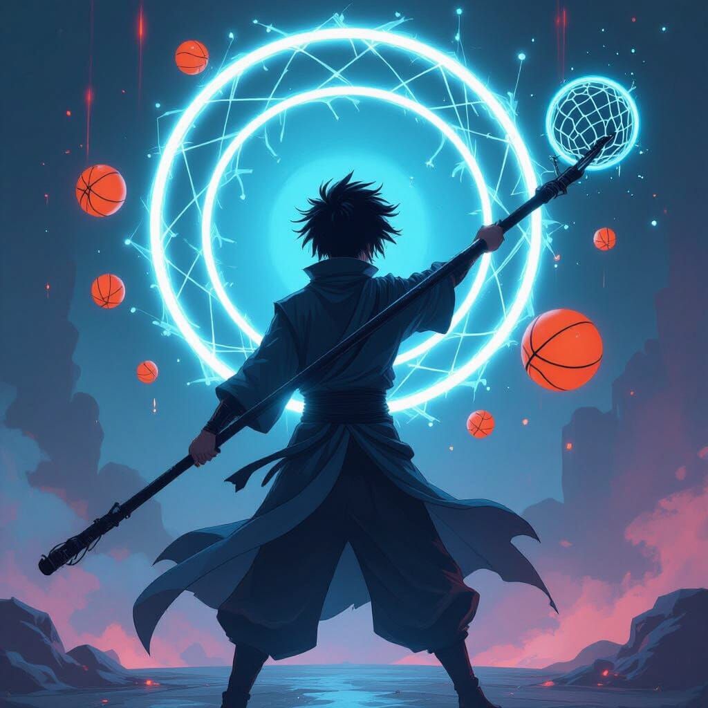 Energy Basketball Staff in Futuristic Style