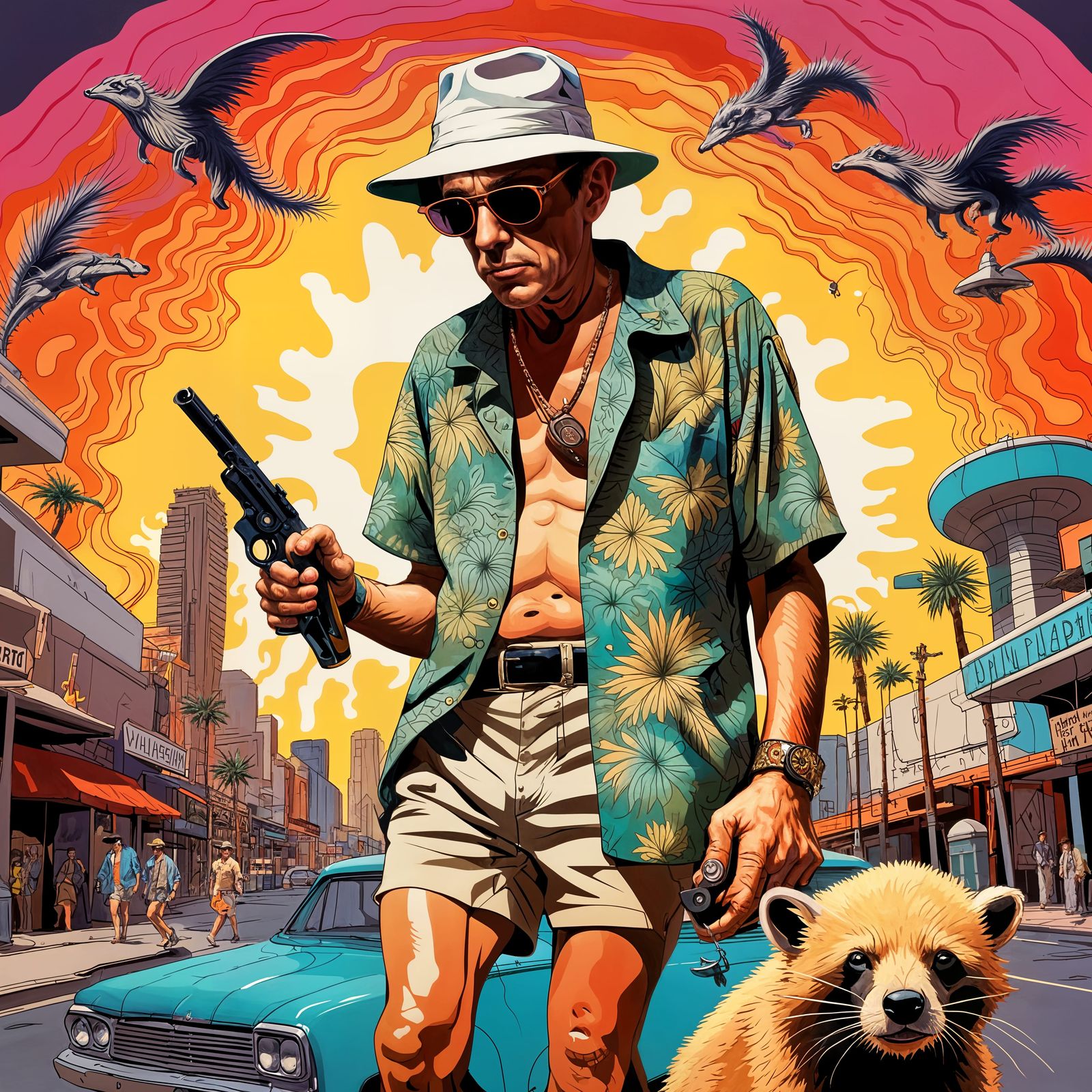 Hunter S Thompson Walking a Honey Badger