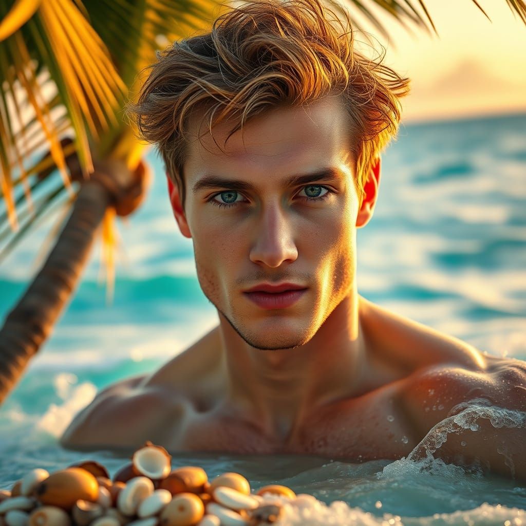 Elegant Young Surfer Tames Turquoise Waves at Sunset