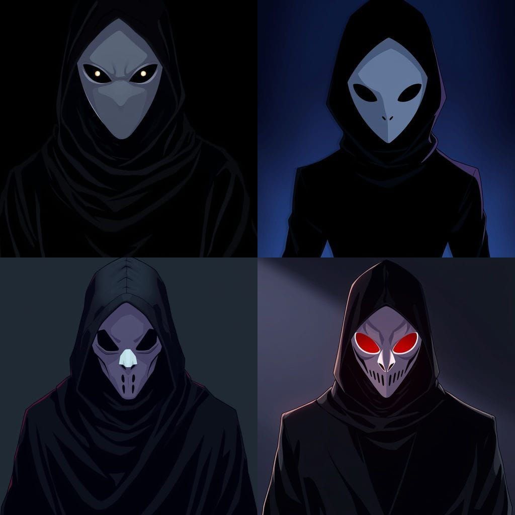 Mysterious Black Figure in a White Mask, Anime-Inspired
