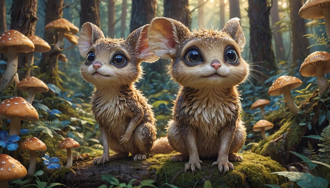 Cute Animal Explores Mystical Forest in Digital Painting