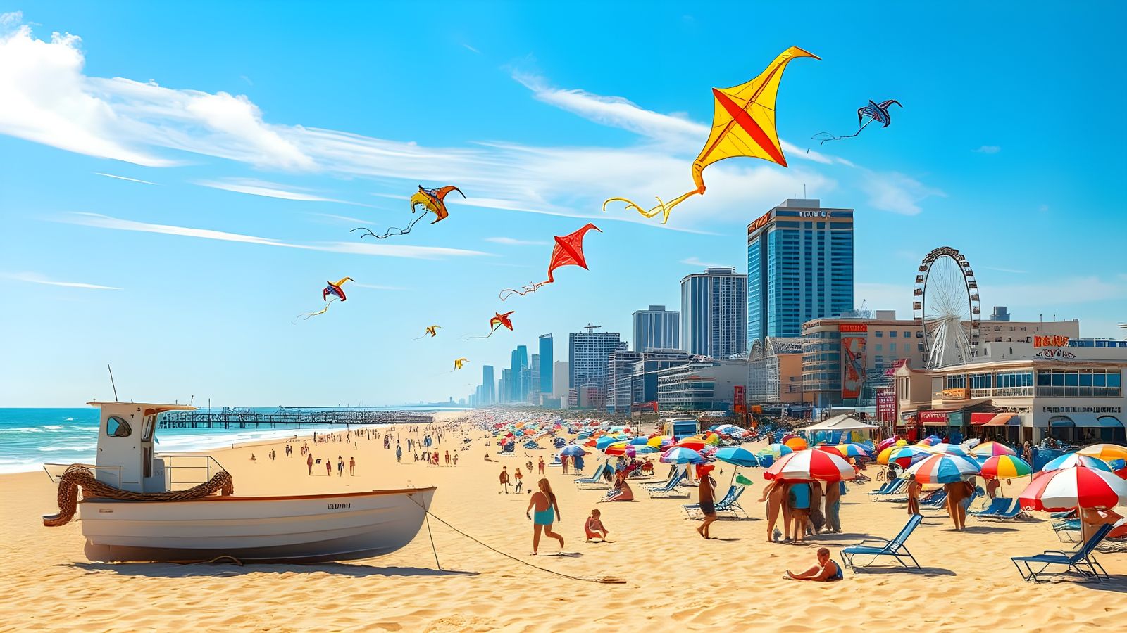 Vibrant Summer Scene at the Jersey Shore in Impressionist St...