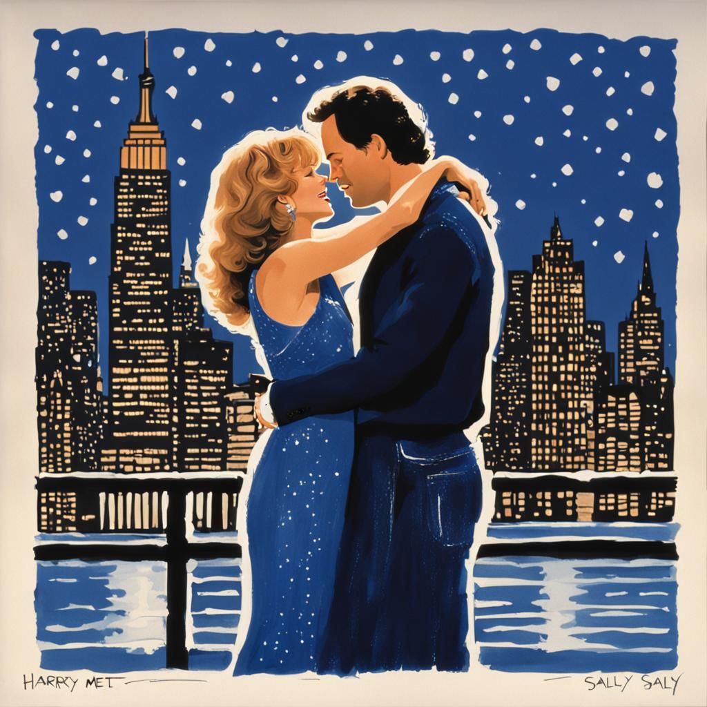 Harry met sally first kiss scene at the New Year’s Eve party