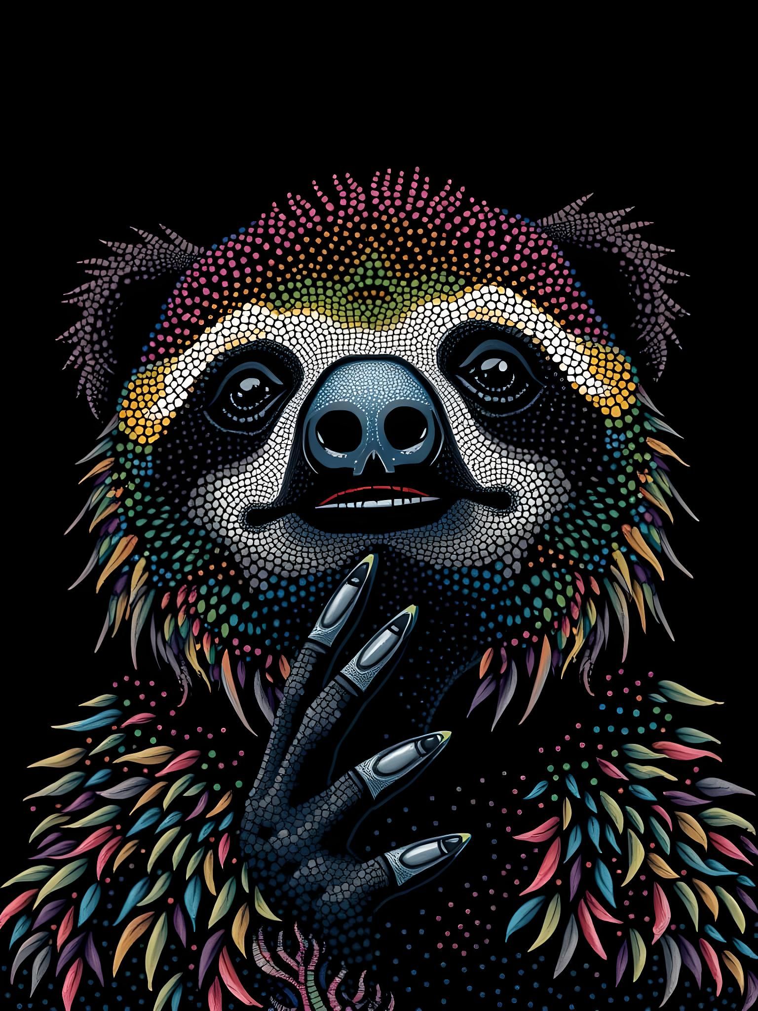 Pointillist Portrait of a Hippie Sloth