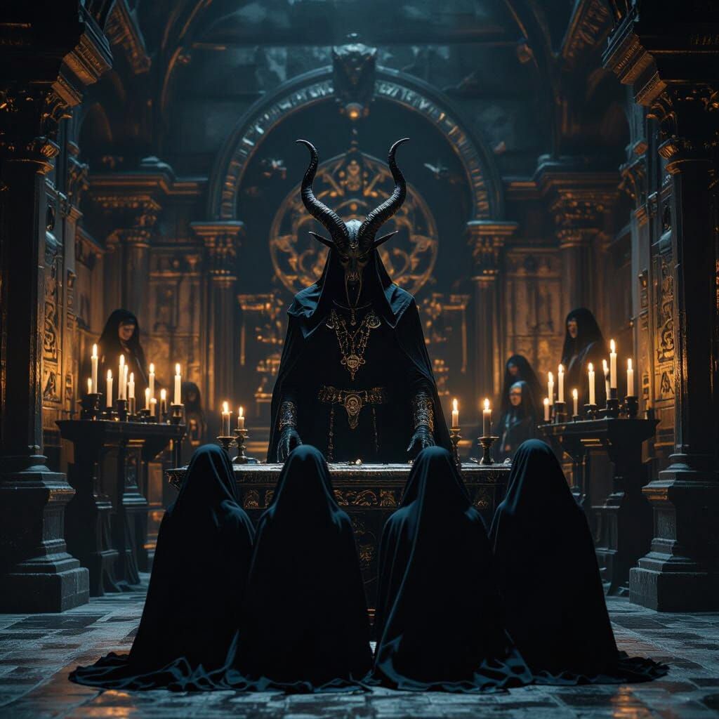 Baphomet Figure in Dark Temple Ritual