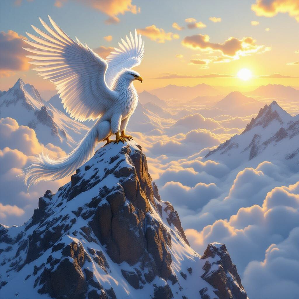 Majestic Griffin on Snowy Peak in Epic Fantasy Style