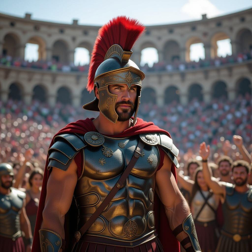 Gladiator Victory in Roman Coliseum