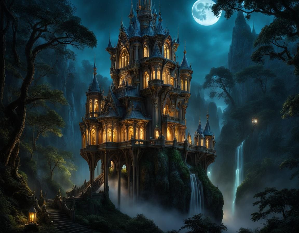 Elven Castle: Gothic Rococo Architecture in Forest