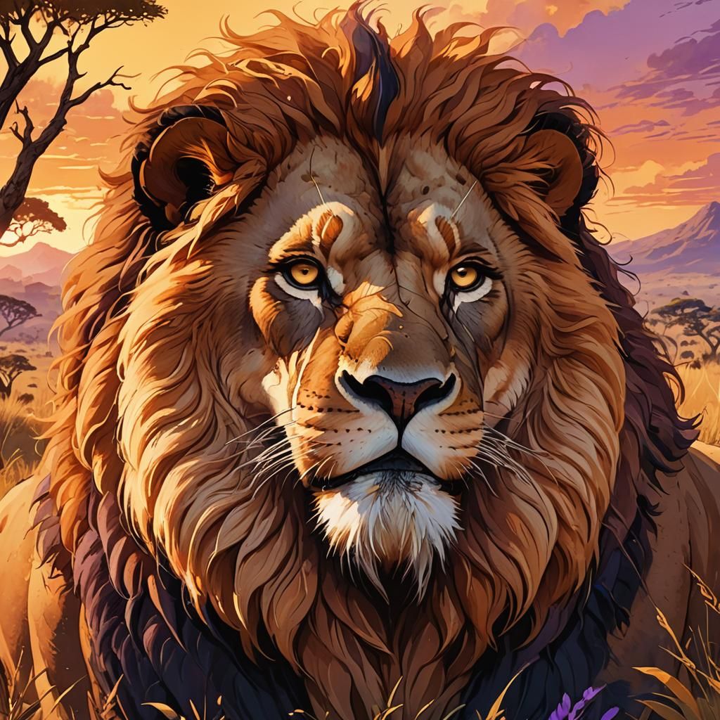 Anime-Style Mufasa Portrait in Golden Light