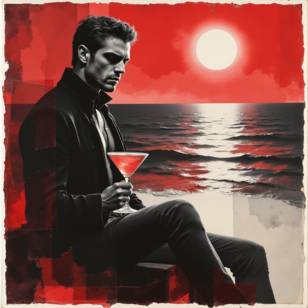 Dracula's Sunset Cocktail: 1950s Seaside Poster