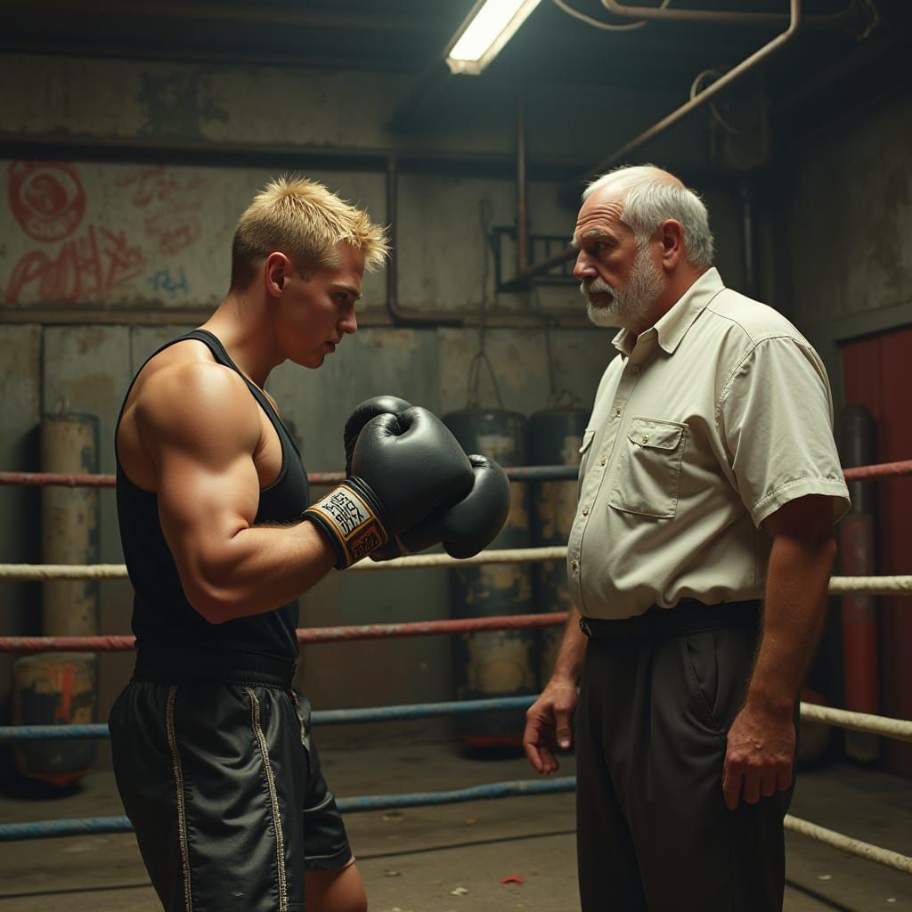Hyper-Realistic Boxing Scene in a Gritty Rundown Gym