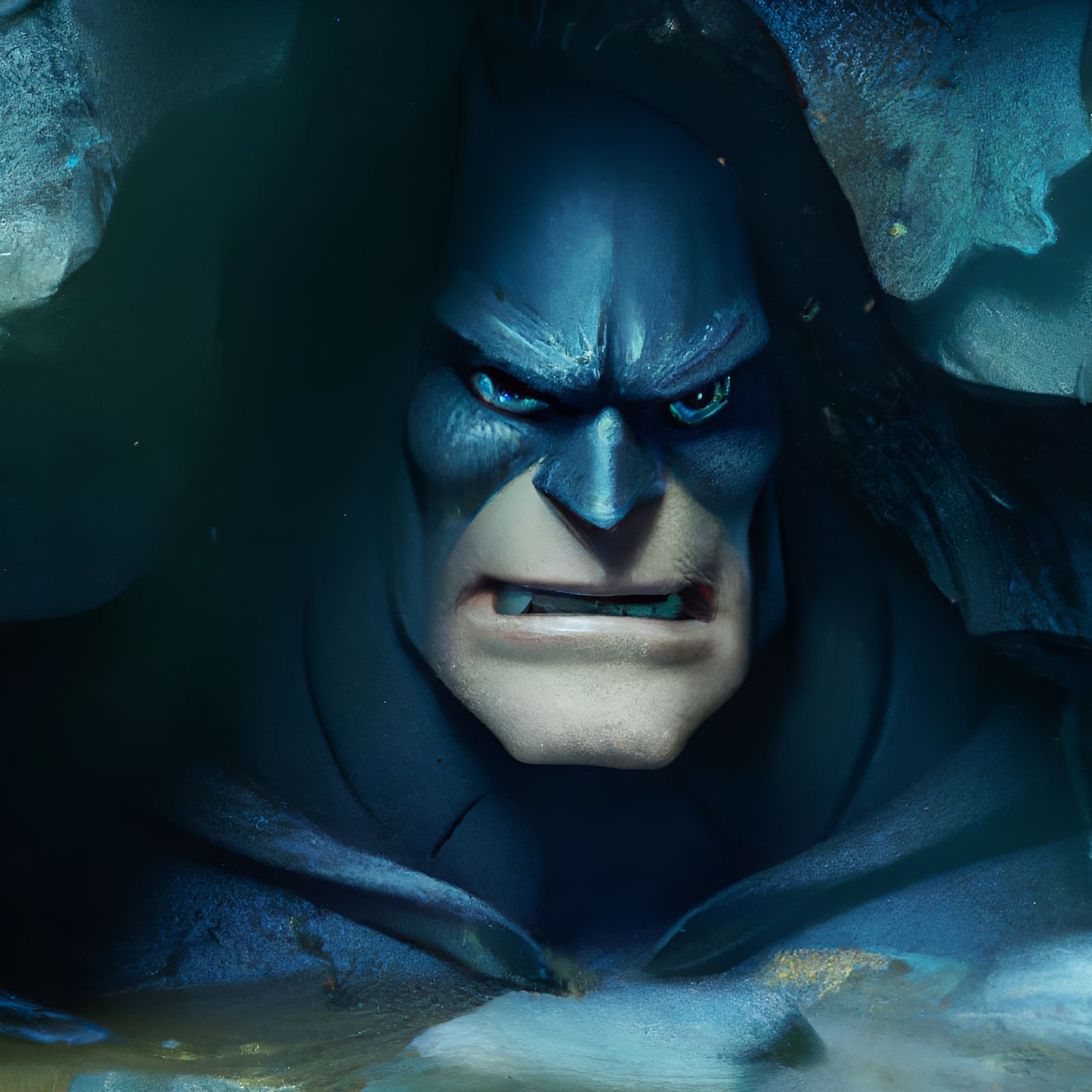 Angry Batman in Cave: Detailed 3D Matte Painting
