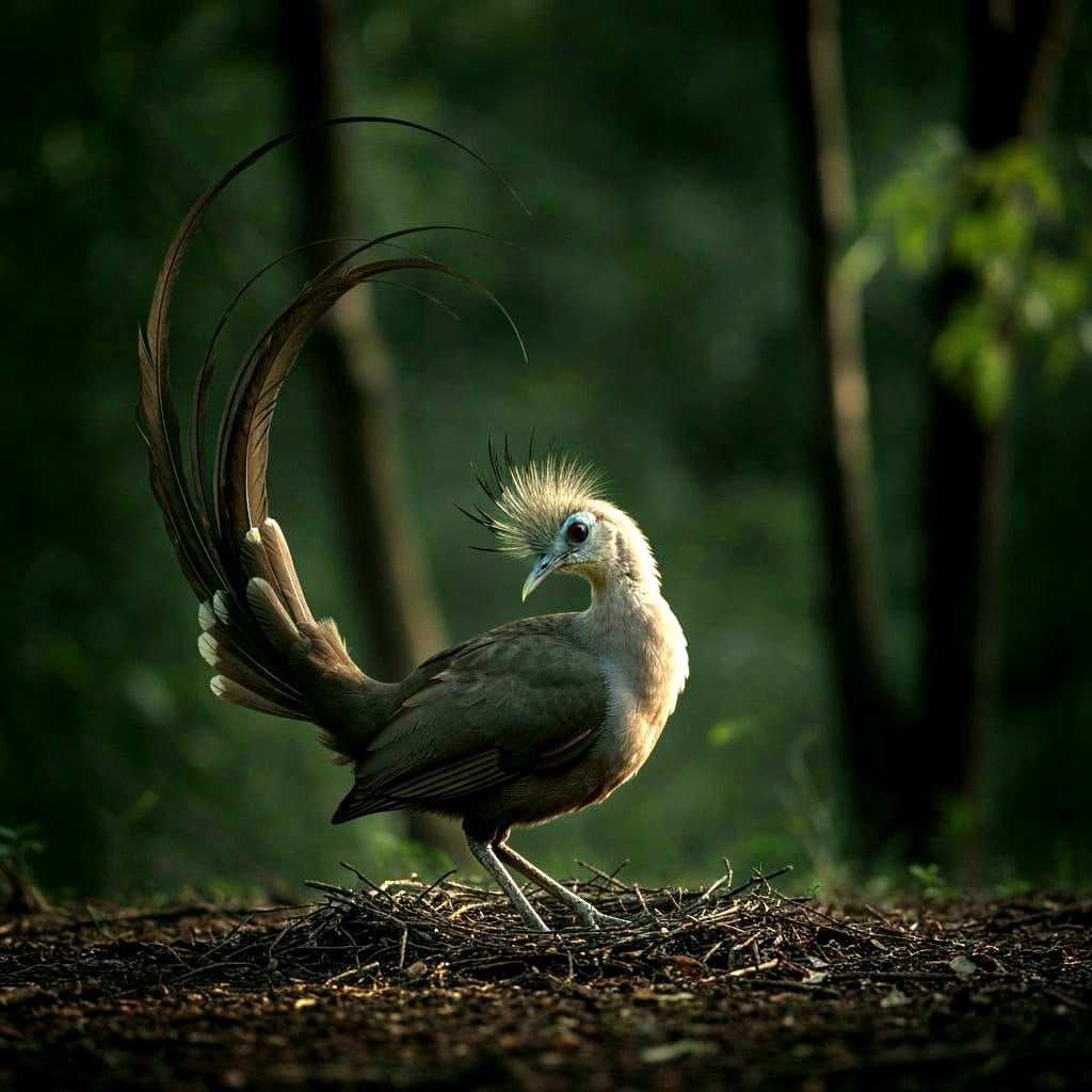 Lyrebird Courtship Display in Forest Setting