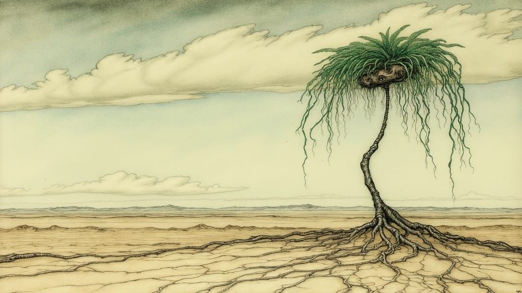 Alien Plant in Rackham Style on Desert Tableland
