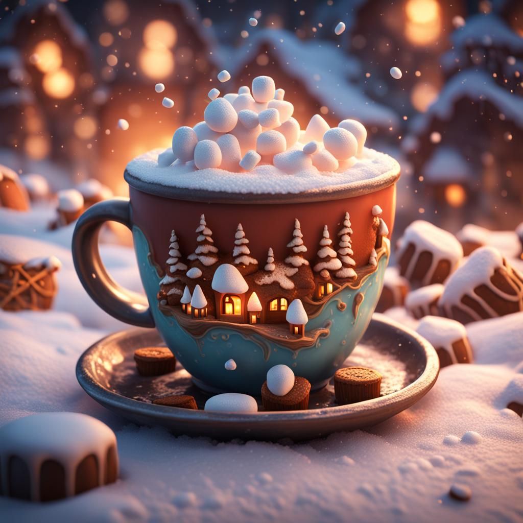 Cute Hot Cocoa Cup: Detailed Matte Painting