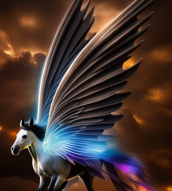 Gothic Pegasus with Fairy Wings in Fairycore Style