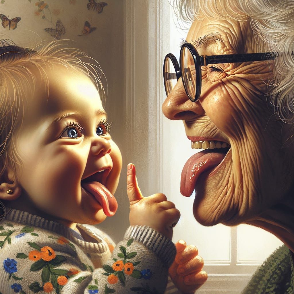 Grandmother and Baby Share a Silly Moment