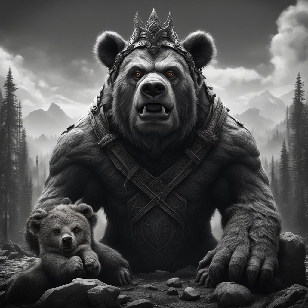Fantastical Ogre-Bear Hybrid in Monochromatic Detail